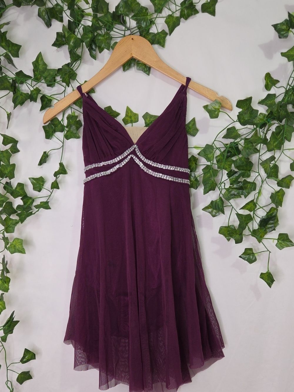 Kelle. Elegant Plum Dance Costume with Embellishments. Size LC. Like New